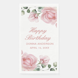 Servilleta De Papel Pink Floral Rose Birthday Party Plate