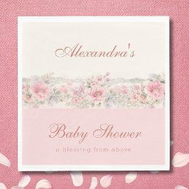 Servilleta De Papel Pink Floral Shabby Chic Christian Baby Shower 