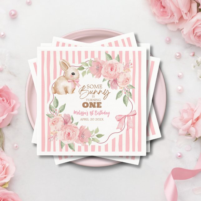 Servilleta De Papel Pink Floral Some Bunny Turning One Birthday Party  (Subido por el creador)