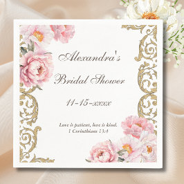 Servilleta De Papel Pink Floral Vintage Peony Christian Bridal Shower