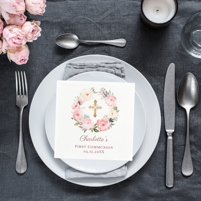 Servilleta De Papel Pink floral wreath girl First Communion (Subido por el creador)