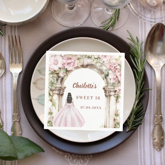 Servilleta De Papel Pink florals arch dress Sweet 16 luncheon (Subido por el creador)