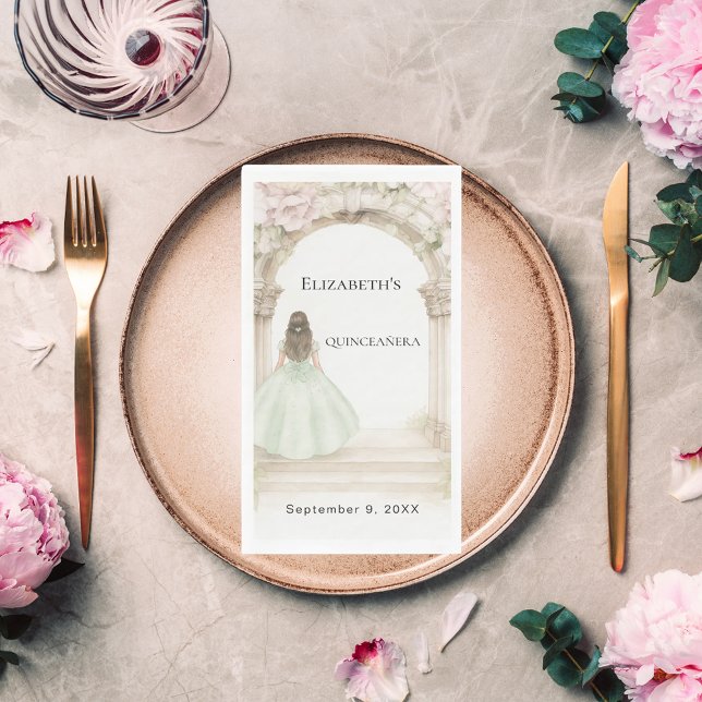 Servilleta De Papel Pink florals arch green dress birthday luncheon (Subido por el creador)