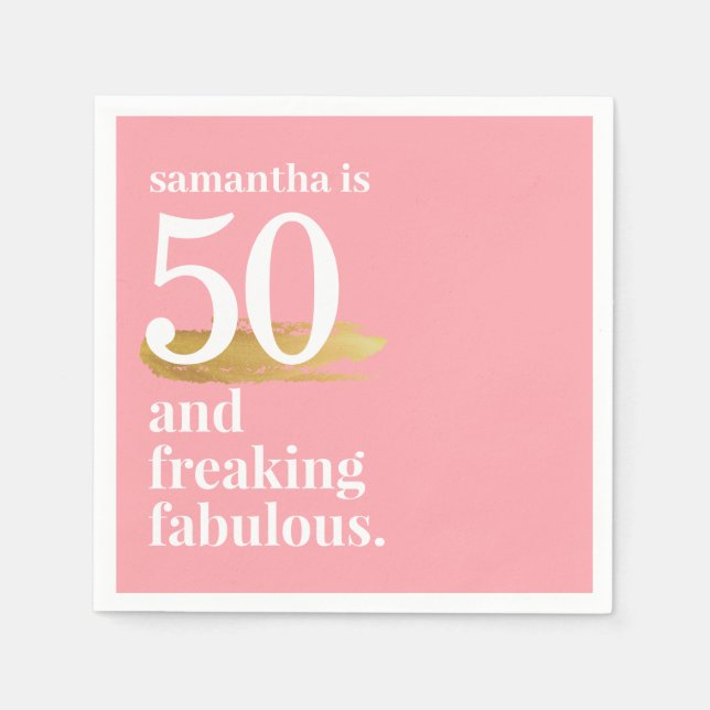 Servilleta De Papel Pink Funny Fabulous 50th Birthday Personalizado (Anverso)