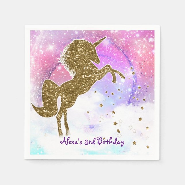 Servilleta De Papel Pink Galaxy Magic Unicorn Sparkle Birday Party (Anverso)
