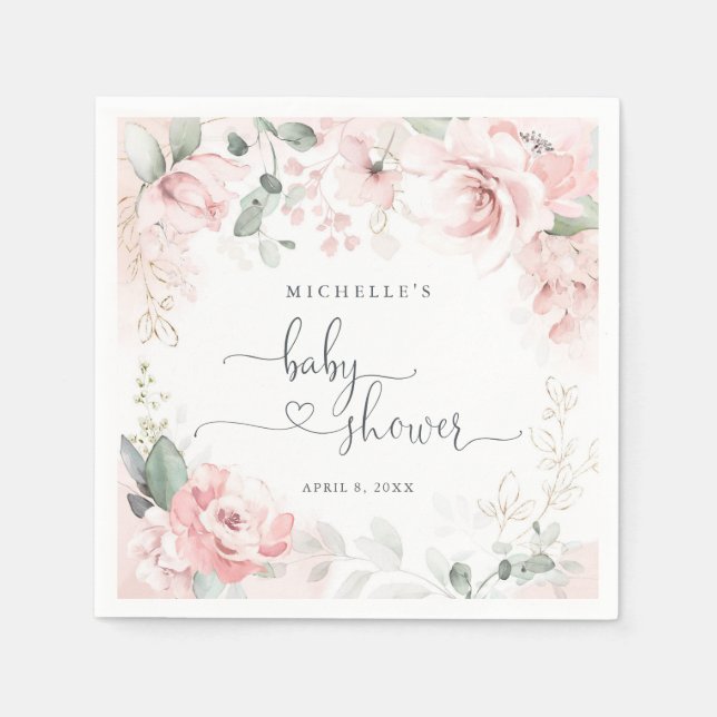 Servilleta De Papel Pink Garden Floral Baby Shower Napkins (Anverso)