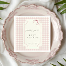 Pink Gingham Baby Shower Napkin con Bow