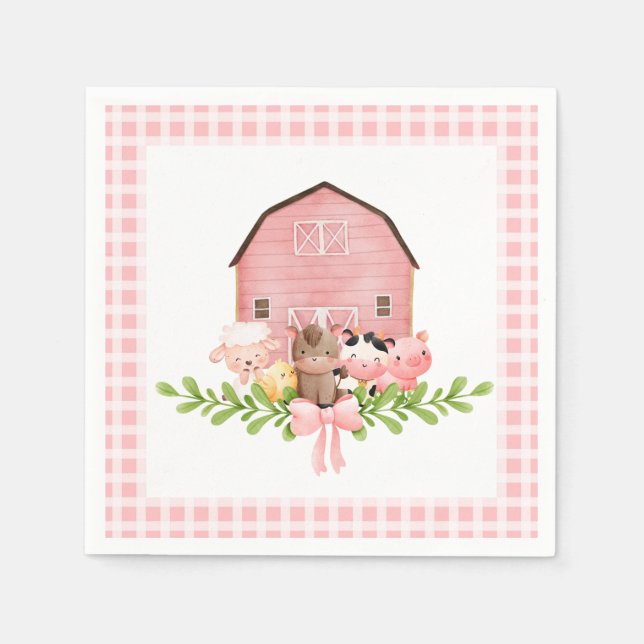 Servilleta De Papel Pink Gingham Barnyard Papeles Napkins (Anverso)