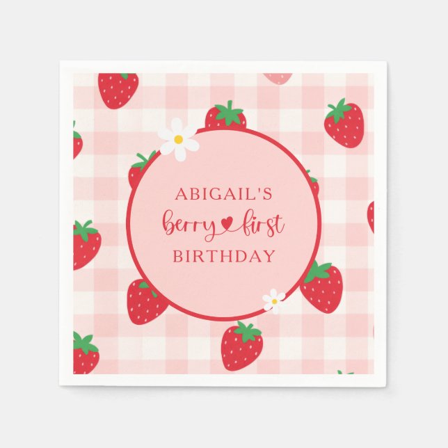 Servilleta De Papel Pink Gingham Berry Sweet Birthday Napkin (Anverso)