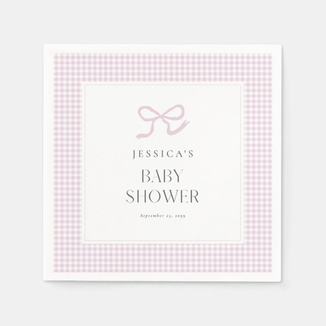 Servilleta De Papel Pink Gingham Bow Baby Baby Shower Napkins (Anverso)