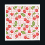 Servilleta De Papel Pink Gingham Cherry Birthday Napkins<br><div class="desc">Gingham Cherry Fiesta Napkins</div>