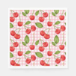 Servilleta De Papel Pink Gingham Cherry Birthday Napkins