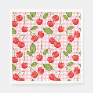 Servilleta De Papel Pink Gingham Cherry Birthday Napkins