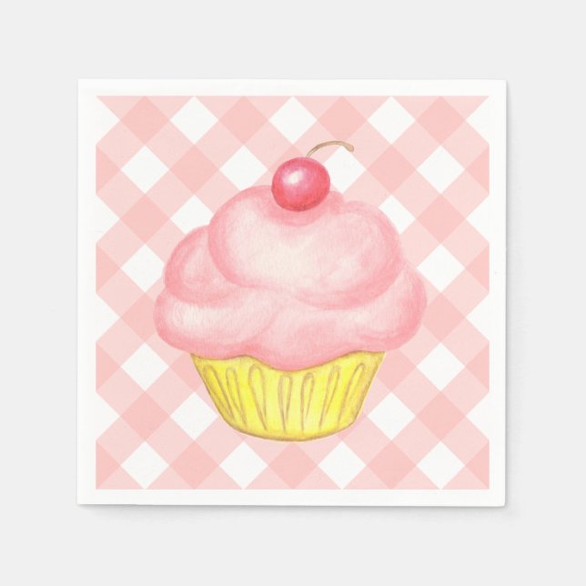 Servilleta De Papel Pink Gingham Cupcake Napkins (Anverso)
