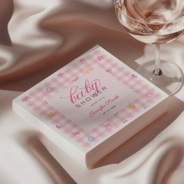Servilleta De Papel Pink Gingham Floral Bow Baby Shower Napkins