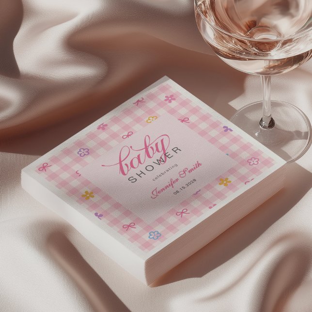 Servilleta De Papel Pink Gingham Floral Bow Baby Shower Napkins (Subido por el creador)