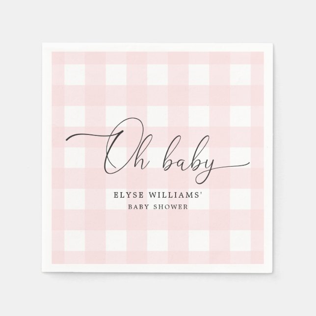 Servilleta De Papel Pink Gingham Oh Baby Paper Napkin (Anverso)