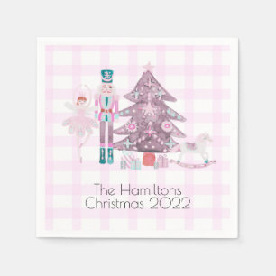 Servilleta De Papel Pink Gingham Personalizado Nutcracker