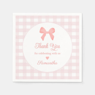 Servilleta De Papel Pink Gingham Pink Bow Birday