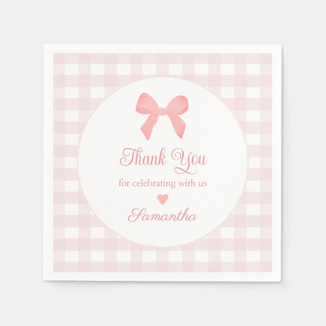 Servilleta De Papel Pink Gingham Pink Bow Birday (Anverso)