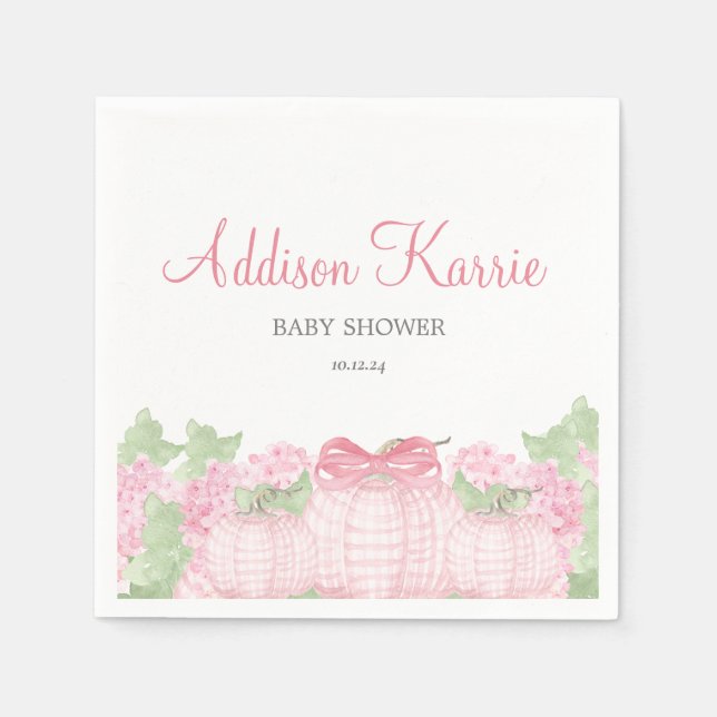Servilleta De Papel Pink Gingham Pumpkin Baby Shower Napkins (Anverso)