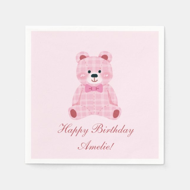 Servilleta De Papel Pink Gingham Teddy (Anverso)