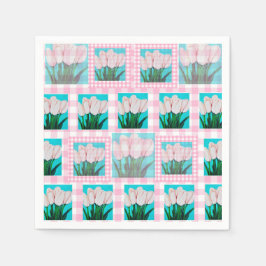 Servilleta De Papel Pink Gingham Tulip Cocktail Napkin