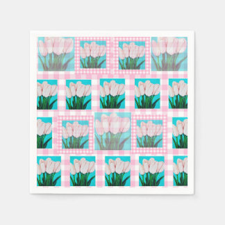 Servilleta De Papel Pink Gingham Tulip Cocktail Napkin