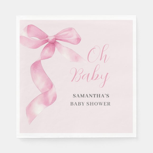 Servilleta De Papel Pink Girl Bow Oh Baby Shower  (Anverso)