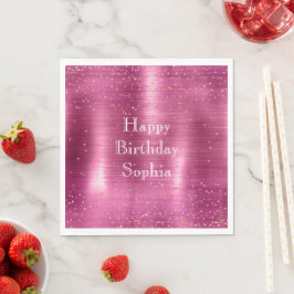 Servilleta De Papel Pink Glam Gold Sparkle Confetti Cumpleaños