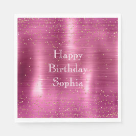Servilleta De Papel Pink Glam Gold Sparkle Confetti Cumpleaños
