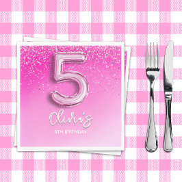 Servilleta De Papel "Pink Glitter 5th Birthday Napkins – Five and Fabu