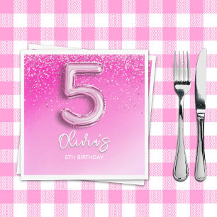 Servilleta De Papel "Pink Glitter 5th Birthday Napkins – Five and Fabu