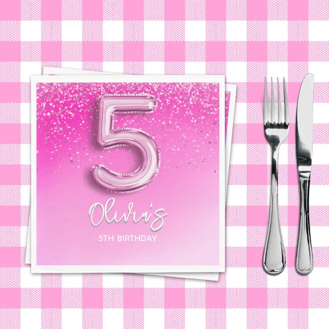 Servilleta De Papel "Pink Glitter 5th Birthday Napkins – Five and Fabu (Subido por el creador)