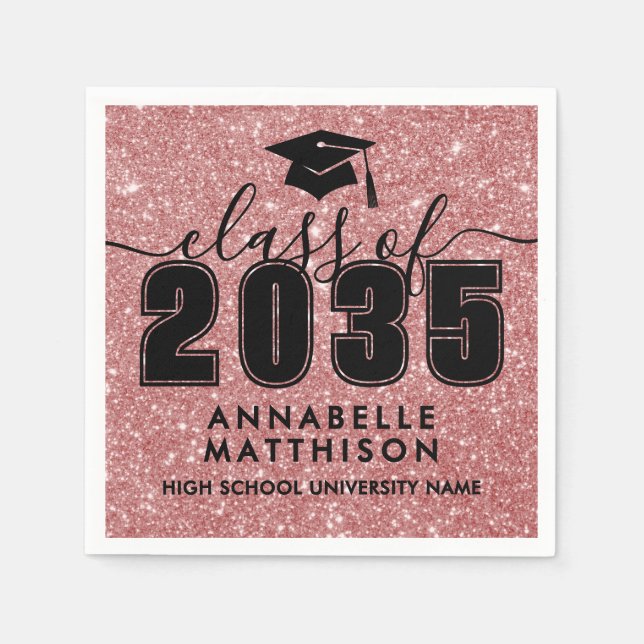 Servilleta De Papel Pink Glitter Graduation (Anverso)