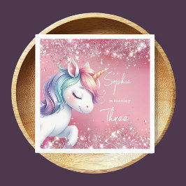 Servilleta De Papel Pink Glitter Rainbow Unicorn Birthday