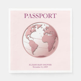 Servilleta De Papel Pink Globe Passport Travel Baby Shower
