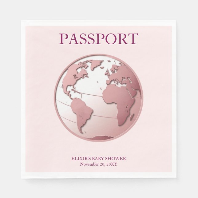 Servilleta De Papel Pink Globe Passport Travel Baby Shower (Anverso)
