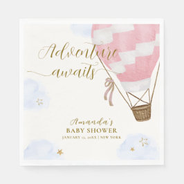Servilleta De Papel Pink Gold Adventure Hot Air Balloon Baby Shower