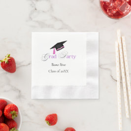 Servilleta De Papel Pink Graduation Party with Custom Name and Class