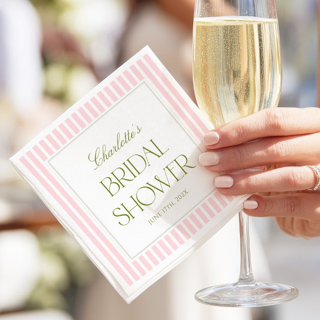 Servilleta De Papel Pink & Green Stripes Bridal Shower (Subido por el creador)