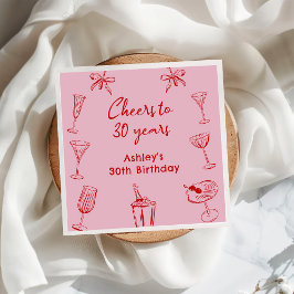 Servilleta De Papel Pink Hand dibujó Funky Cocktail Napkins Cumpleaños