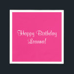 Servilleta De Papel Pink Happy Birthday (Nombre) Leanna<br><div class="desc">¡Te encantarán nuestras coloridas servilletas rosas personalizados del cumpleaños feliz! ¡Hecho para ir con nuestras tazas personalizadas y placas de papel del mismo diseño!</div>