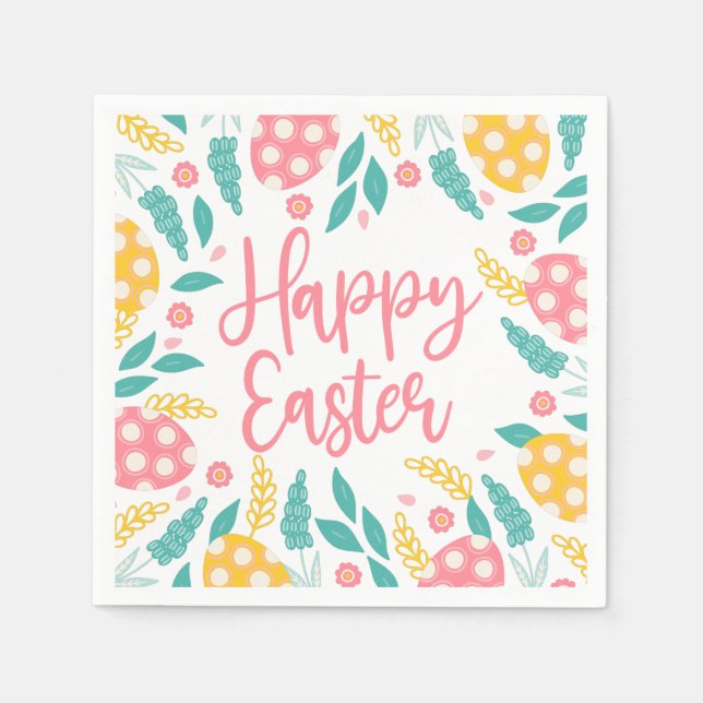 Servilleta De Papel Pink Happy Easter Foliage (Anverso)