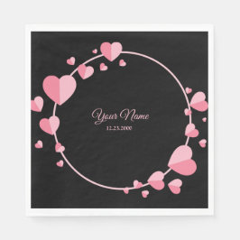 Servilleta De Papel Pink Heart Black Geometric Wedding Party Elegant
