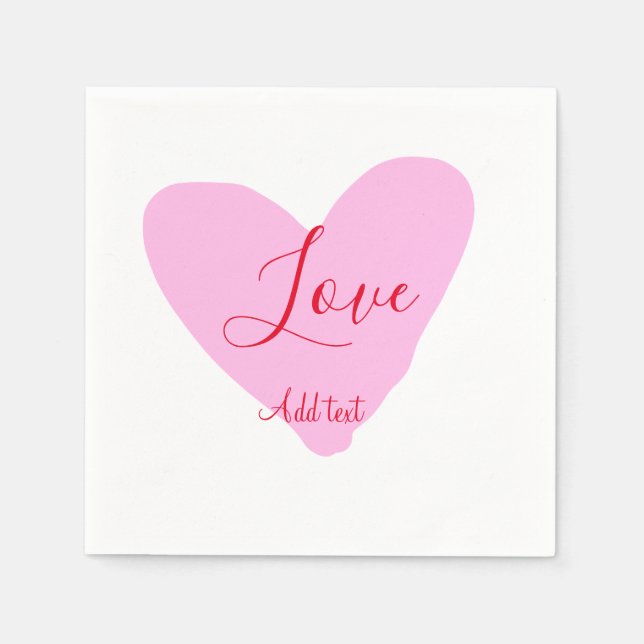 Servilleta De Papel Pink heart love happy Valentine's day text red nam (Anverso)