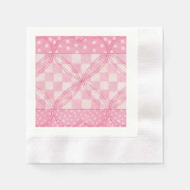 Servilleta De Papel PINK HEART QUILT Coctelería de cocteles (Anverso)