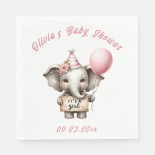 Servilleta De Papel Pink It's a Chica Elephant Baby Shower