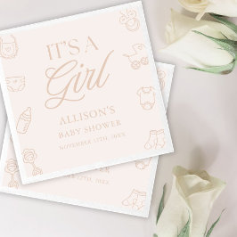 Servilleta De Papel Pink It's a Girl Elegant Hand Drawn Baby Shower