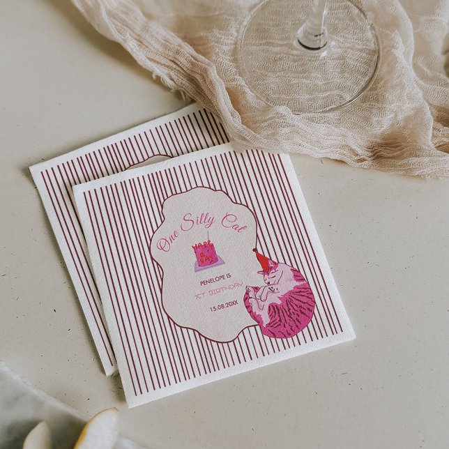 Servilleta De Papel Pink Kitty Party One Silly Cat 1st Birthday (Subido por el creador)